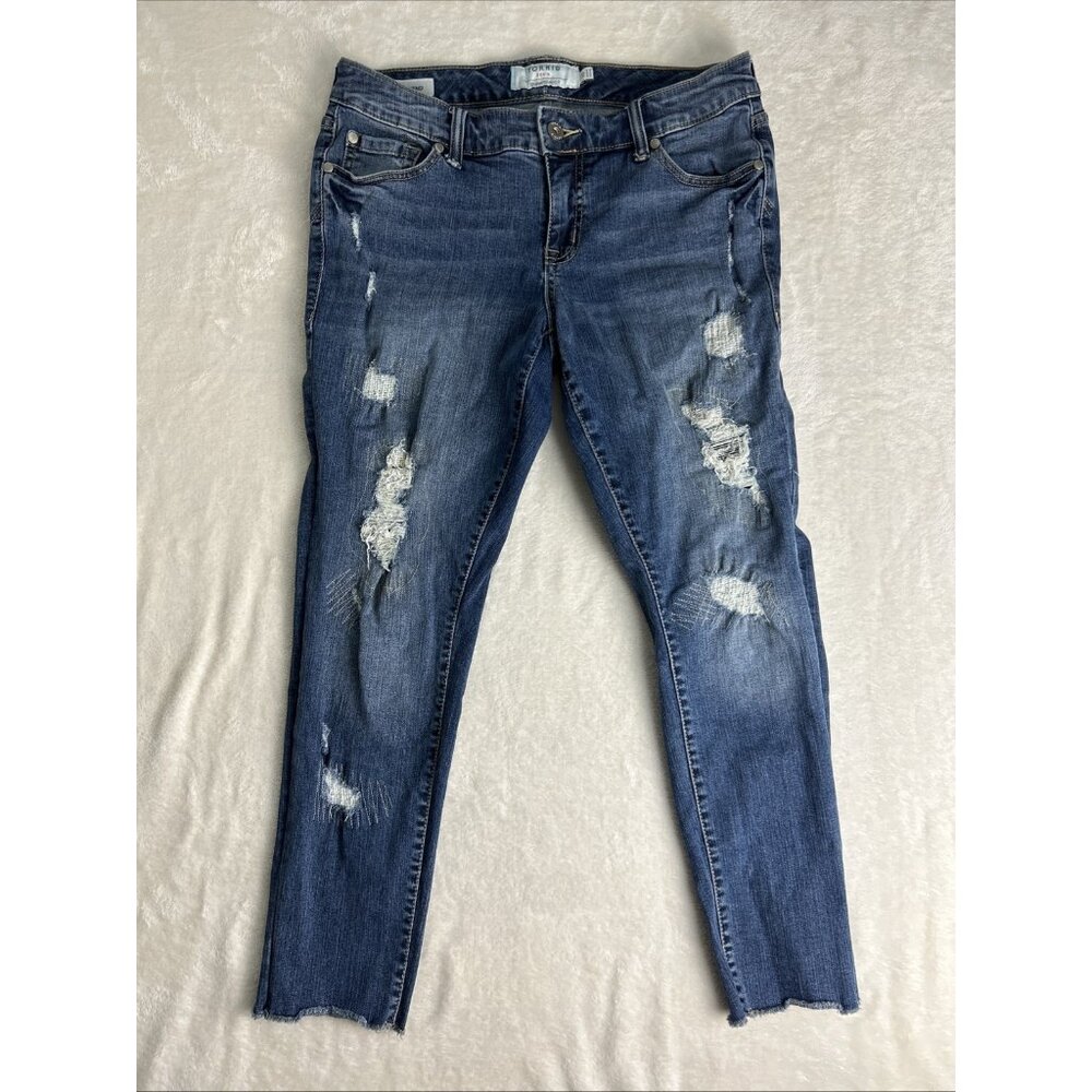 Torrid Womens Boyfriend Med Wash Denim Distressed Jeans Sz 10 Blue